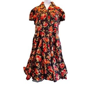 Thanksgiving Autumn Brown and Orange Floral Pinup Dress. Size 4xl